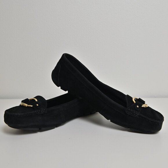 Lauren Ralph Lauren Candace Gold Ring Black Suede Ballet Flats Women's US9.5 UK7 - Picture 16 of 16
